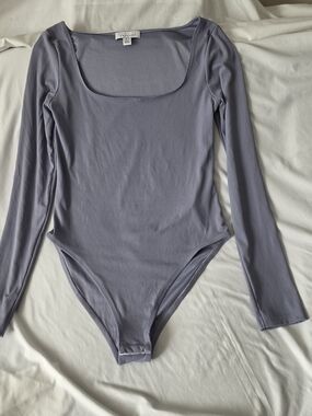 TOPSHOP Slate Grey Ribbed Square Neck Long Sleeve Layering Bodysuit Size US 8